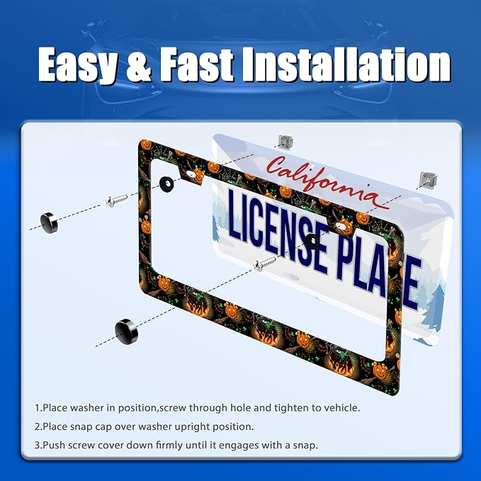 Halloween License Plate Frame Pumpkin Bats License Plate Stainless Steel Funny - Image 3
