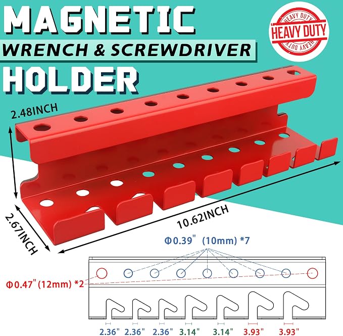 ULIBERMAGNET Magnetic Wrench Holder, Heavy Duty Red Magnetic Screwdriver Holder - Image 2