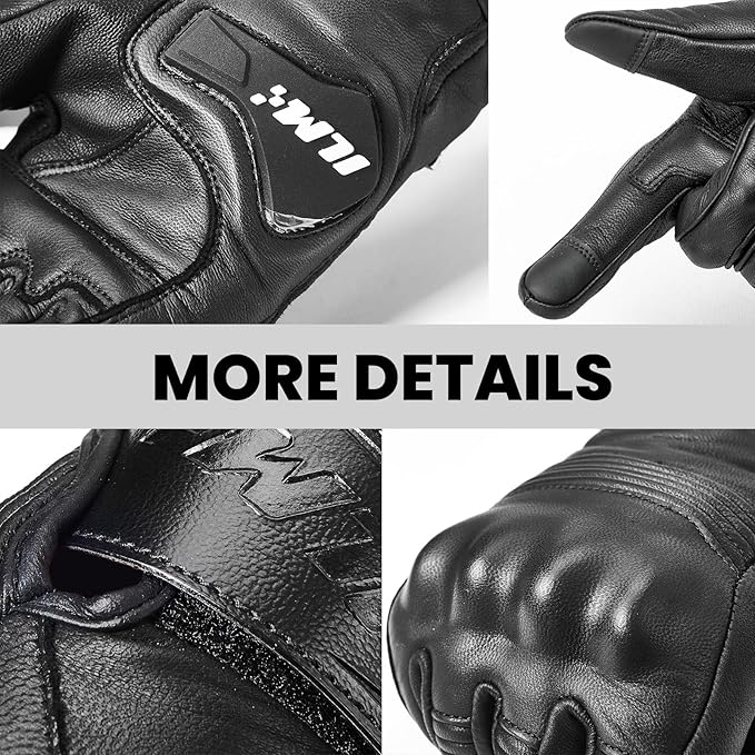 ILM Goatskin Leather Motorcycle Motorbike Powersports Racing Gloves Touchscreen - Image 7