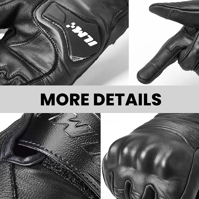 ILM Goatskin Leather Motorcycle Motorbike Powersports Racing Gloves Touchscreen - Image 5