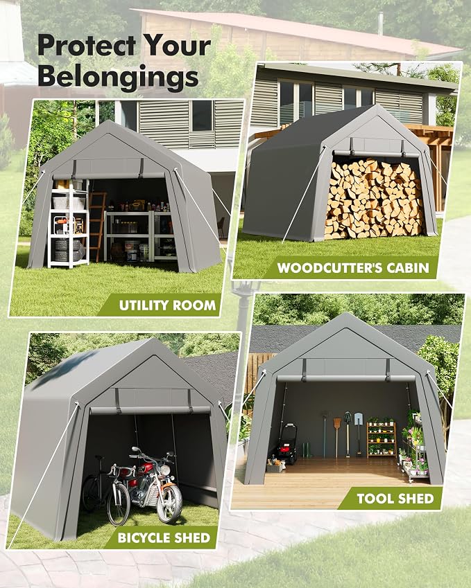 10 x 10 ft Carport Storage Shed, Portable Garage - Image 6