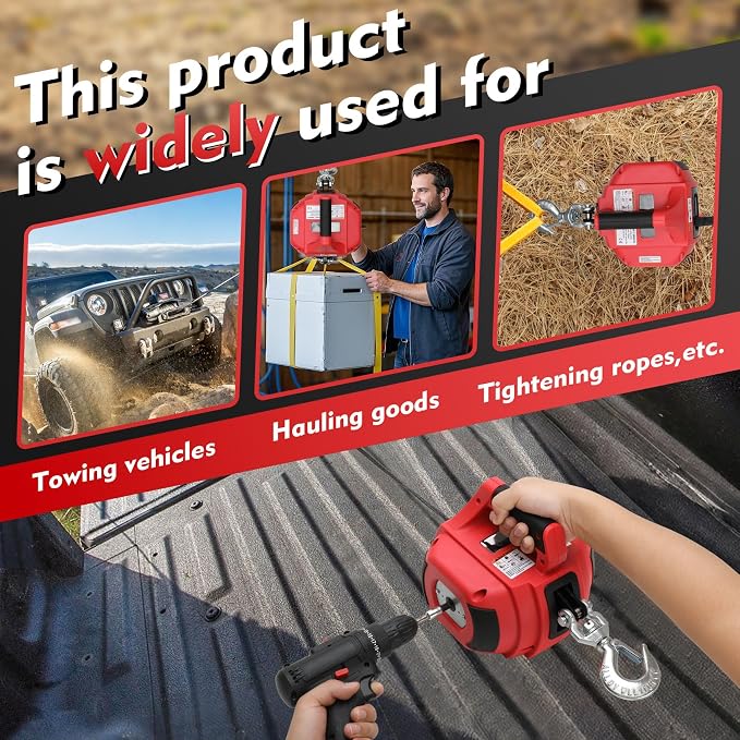 Portable Drill Winch of 1000 Lbs, Rotate The Hook 360 Degrees, - Image 7