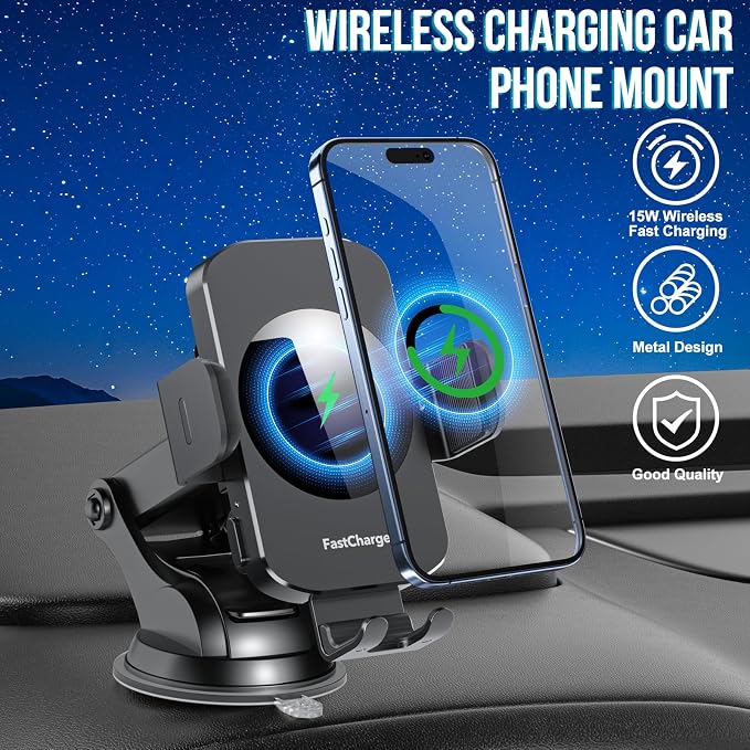 Wireless Car Charger, Fast Charging 15W Auto Clamping Car Charger Phone Holder - Image 2