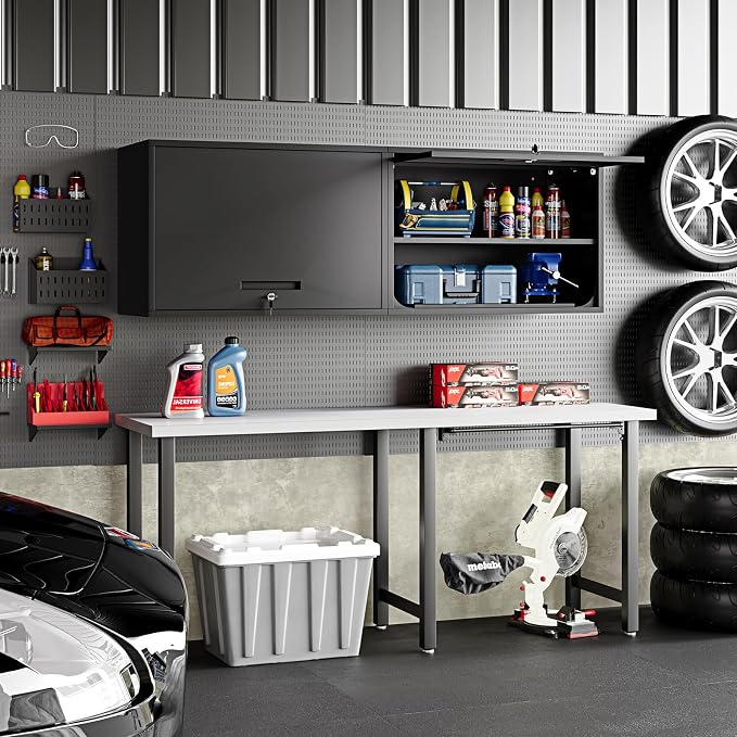 Metal Wall Storage Cabinet Adjustable Shelf 22'' Tall Steel Garage Wall Mounted - Image 2
