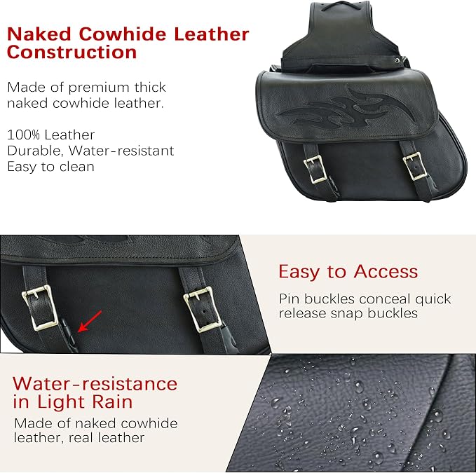 Dream Apparel Naked Cowhide Leather Motorcycle Saddle Bags Throw Over Saddlebags - Image 3