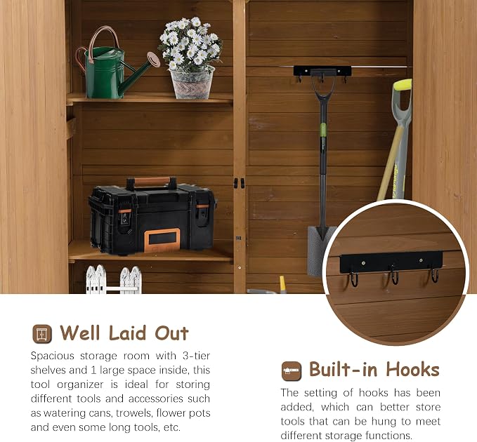 56" L x 19.5" W x 64" H Tall Outdoor Wooden Storage Shed - Image 4