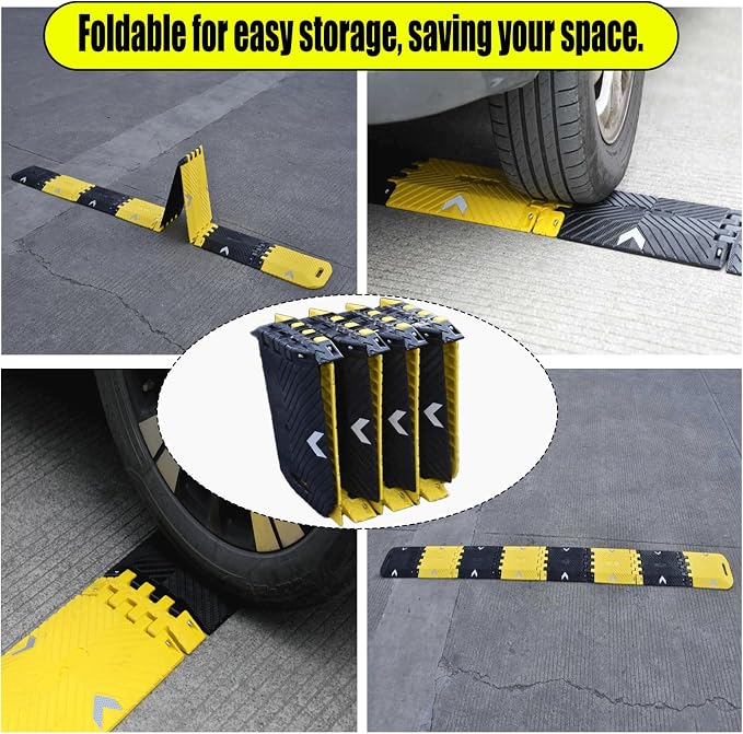 Portable Vehicle Traffic Speed Bump 118"×10"×1"Yellow-Black Reflective Non-Slip - Image 4
