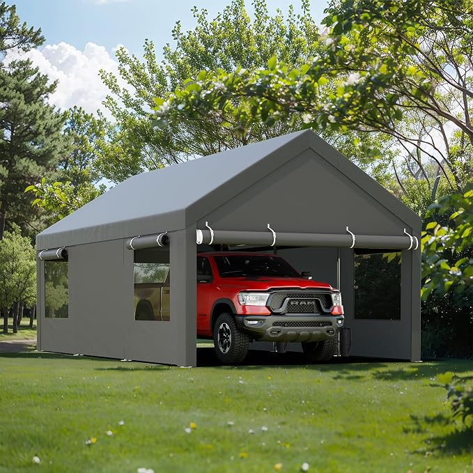 JY QAQA Carport, 10x20 FT Heavy Duty Carport Reinforced Steel Poles - Image 7
