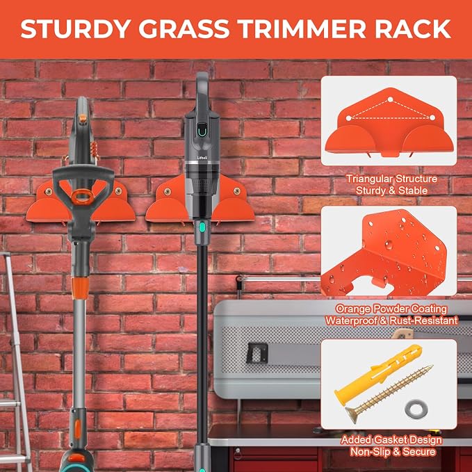 Garage Organizer Trimmer Rack, 2 Pack Heavy Duty Weed Eater Hanger Garage - Image 3