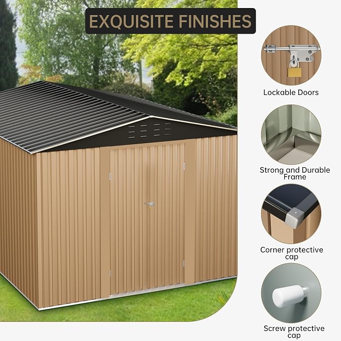 8X8FT Outdoor Metal Storage Shed, Lockable Weatherproof Garden Shed - Image 6