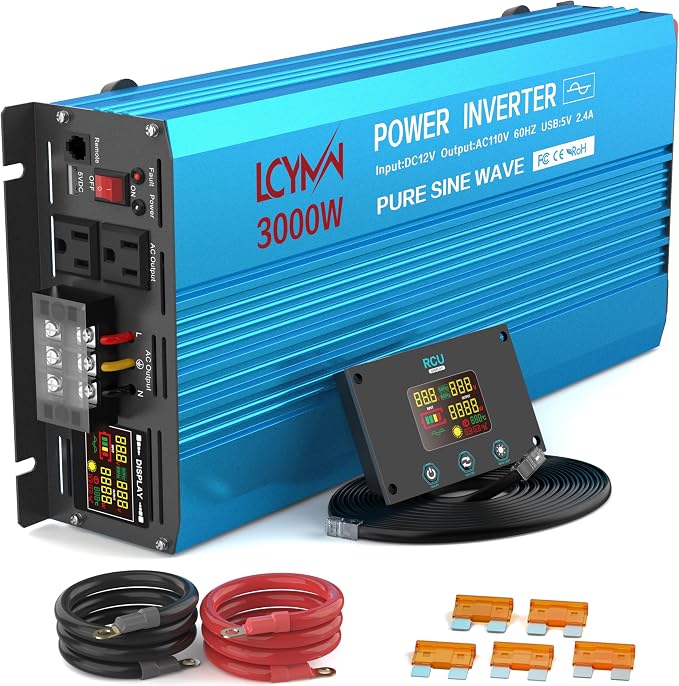 3000 Watt Inverter Pure Sine Wave DC 12V to 110V AC Power Inverters by LCYMW