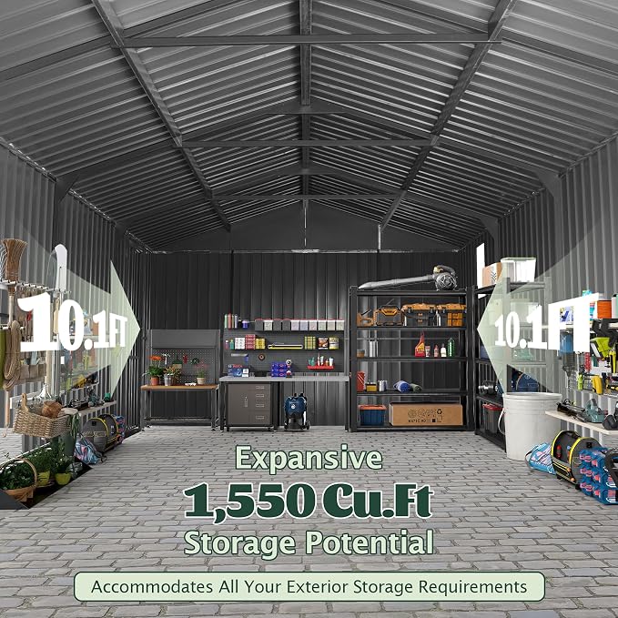 Domi 12’x20’ Outdoor Metal Garage Shed, All Weather Enclosed Carport - Image 8