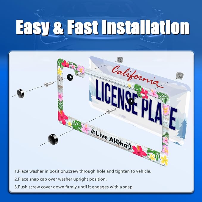 Aloha License Plate Frame Beautiful Hibiscus Flower License Plate Stainless - Image 3