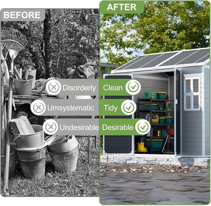 8x6x7 FT Resin Storage Shed, Waterproof Outdoor Shed w/Floor Included, 2 Windows - Image 3