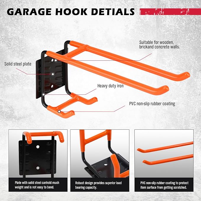 2-Piece 9.4" Heavy Duty Garage Hooks, Sturdy Utility Hooks Holds 55 LB Wall - Image 7