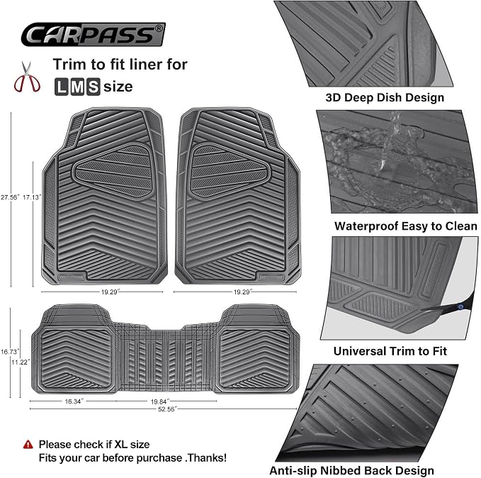 CAR PASS Rubber Car Mats, Car Floor Mats All Weather, Car Mat Full Set 3 Piece - Image 3