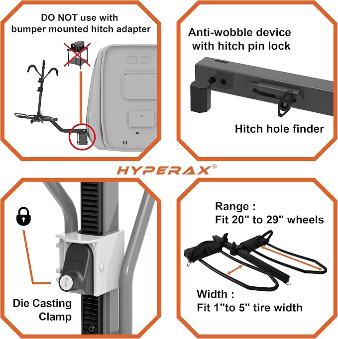 HYPERAX 2023 Volt RV -RV Approved Hitch Mounted 2 E Bike Rack Carrier - Image 5