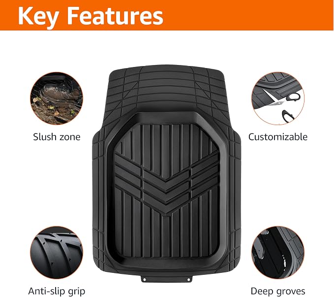 Amazon Basics 3-Piece All-Weather Heavy Duty, Full Set Rubber Floor Mats - Image 2