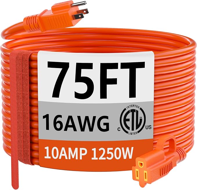 huanchain 75 Foot 16/3 Gauge Outdoor Extension Cord Waterproof, Flexible by huanchain