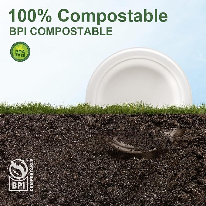 WELLIFE 100% Compostable Paper Plates 7 Inch, Biodegradable Bagasse, - Image 5