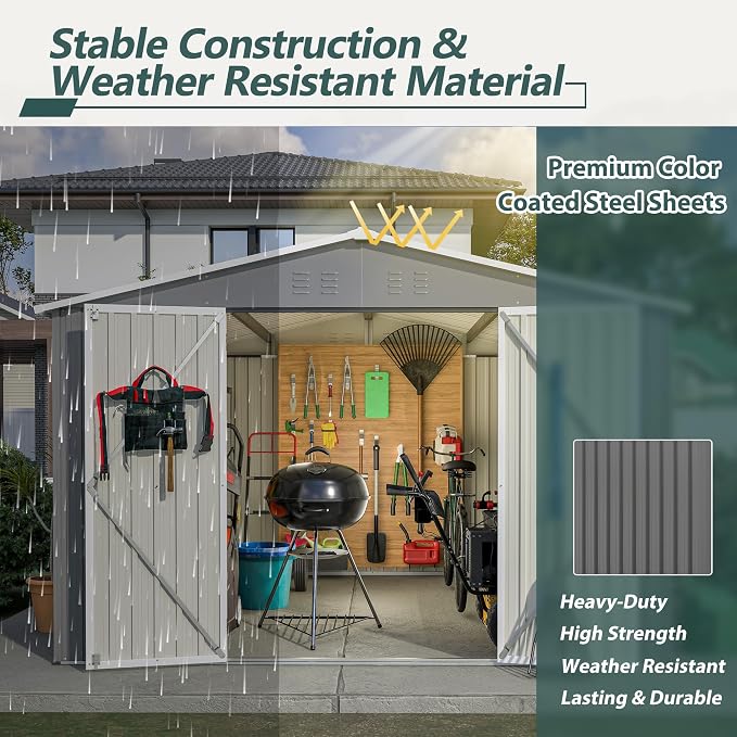 10x10 FT Outdoor Storage Shed, Large Metal Tool Sheds - Image 3