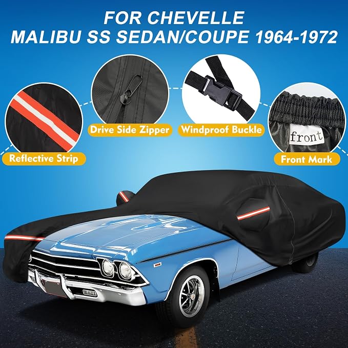 QUNSUNUS Waterproof Car Cover for Chevelle Malibu SS Sedan/Coupe 1964-1972 - Image 2