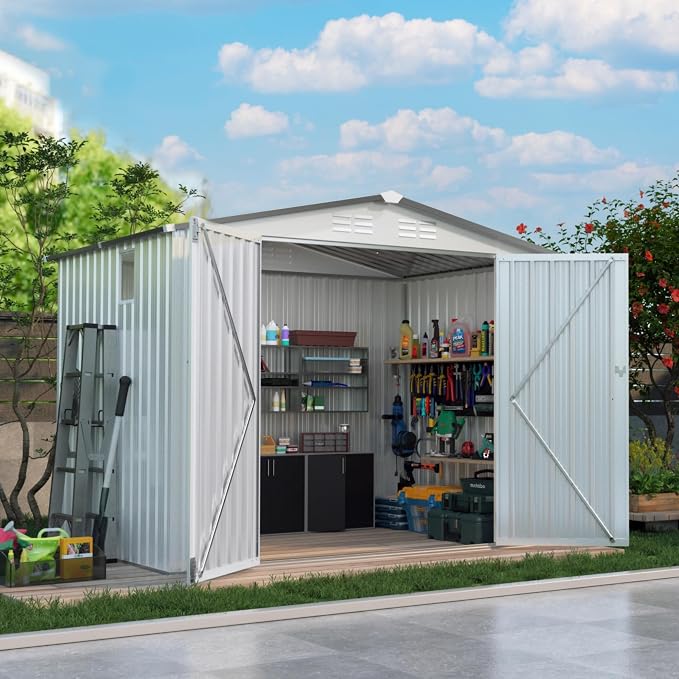 8x5.7x6FT Storage Shed, Outdoor Galvanized Steel Garden Shed by Vigohuseeo