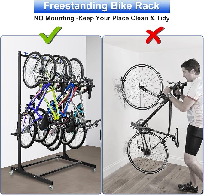 Freestanding Bike Storage Rack, Hold Up to 5 Bikes Sturdy Steel Bicycle Rack - Image 5