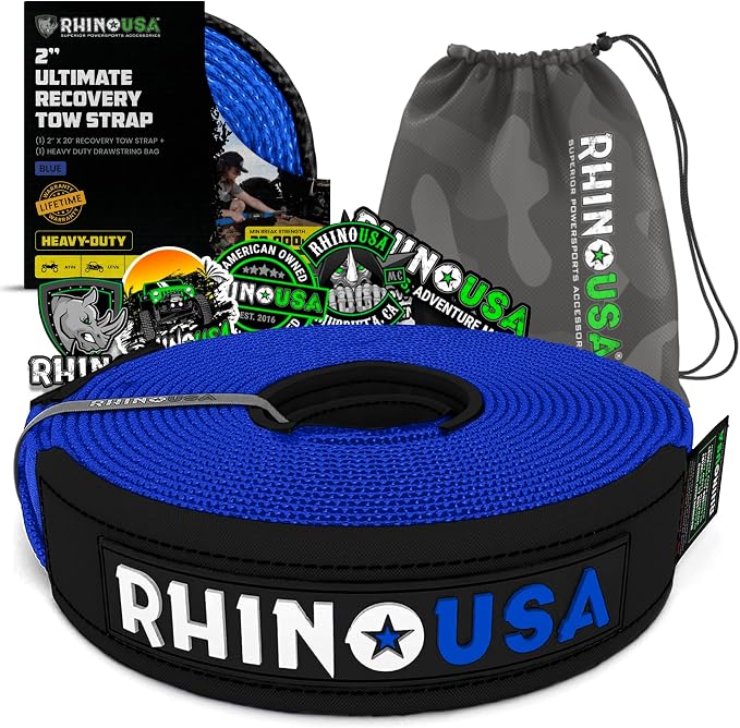 Rhino USA Recovery Tow Strap- 20024lb Break Strength- Emergency Recovery Strap by RhinoUSAInc