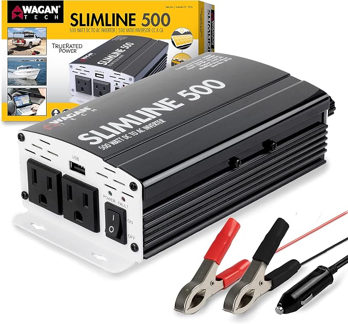 Wagan 3716 500W Slim Line AC to DC Inverter 500W TrueRated 1000W Surge Power by WAGAN