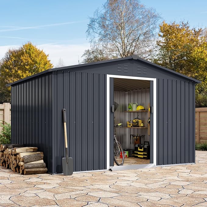 Outdoor Storage Shed 12 x 10 Ft, Outdoor Tool Metal Shed by GarveeLife