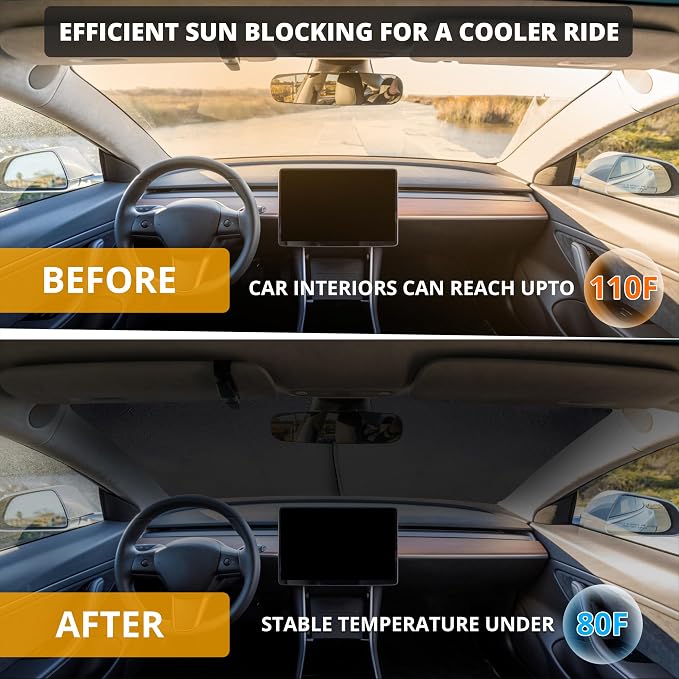EcoNour Tesla Windshield Sun Shade | Foldable Front Windshield Shade - Image 4