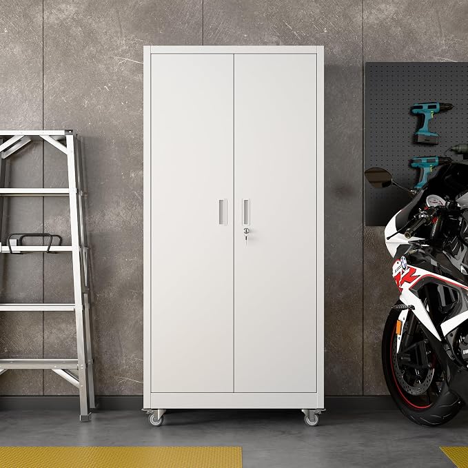 Garage Storage Cabinet with Pegboard and 5 Adjustable Shelves, Tool Storage - Image 8