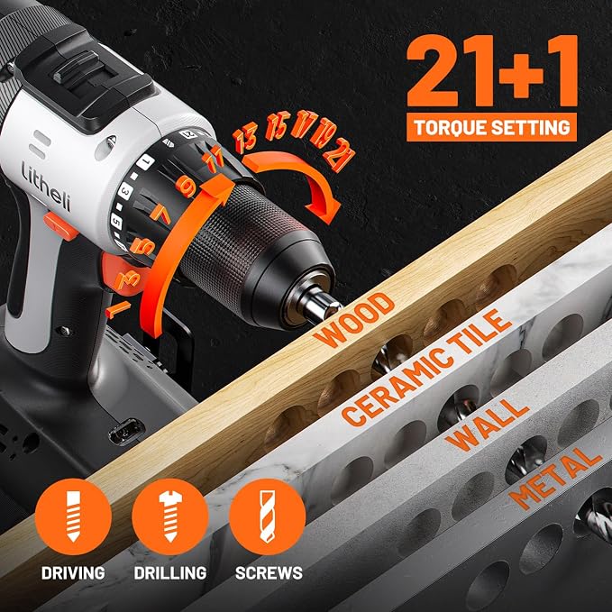 Litheli 20V Cordless Drill Driver Set, Electric Power Drill - Image 3