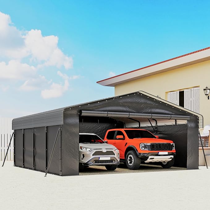 Real Relax 20x20ft Heavy Duty Metal Carport, Galvanized Steel Roof by RealRelax