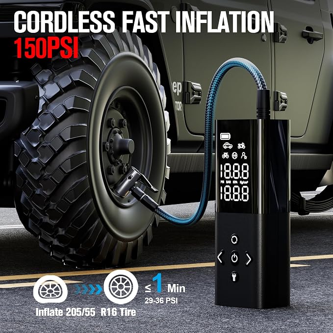 GOOLOO AP150 Tire Inflator Portable Air Compressor, 2X Faster 150PSI Cordless - Image 2