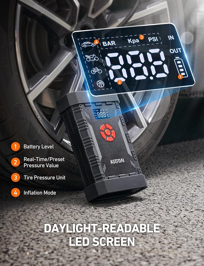 AstroAI A30 Jump Starter with Air Compressor, 4000A & 150PSI Portable Car - Image 7