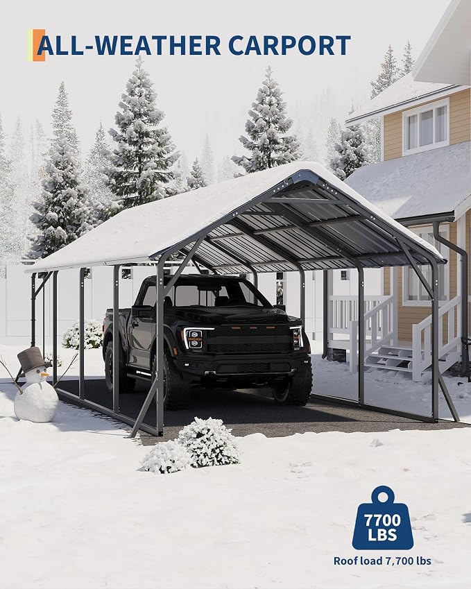 11'x20'x9' Vertical Roof Metal Carport, Heavy Duty Steel Car Ports - Image 3