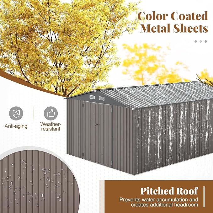 Goplus 10 x 14 FT Outdoor Storage Shed, Large Garden Tool House w/Improved - Image 7