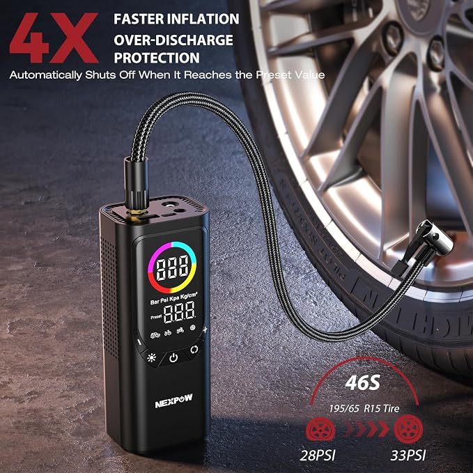 Tire Inflator Portable Air Compressor, NEXPOW 150PSI & 9000mAh Cordless Air Pump - Image 3