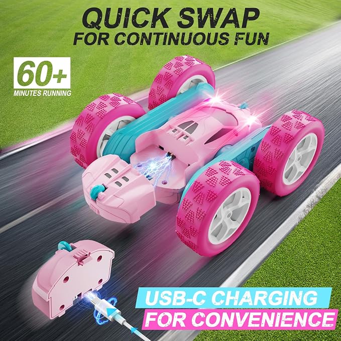RC Cars, 2.4 GHZ Double Sided RC Stunt Car 360° Rotating Remote Control Crawler - Image 2