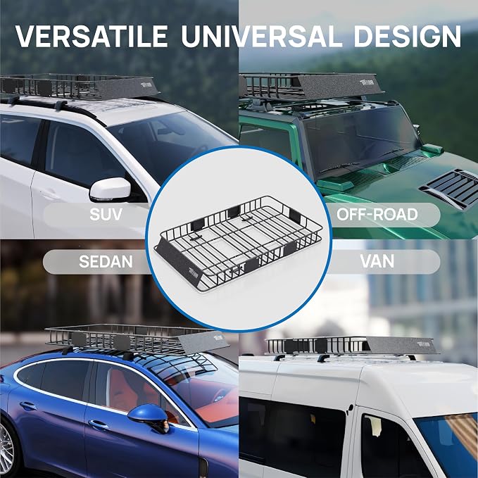 TUFFIOM 64"x 39"x 6" Universal Rooftop Cargo Carrier Basket, Extendable Steel - Image 7