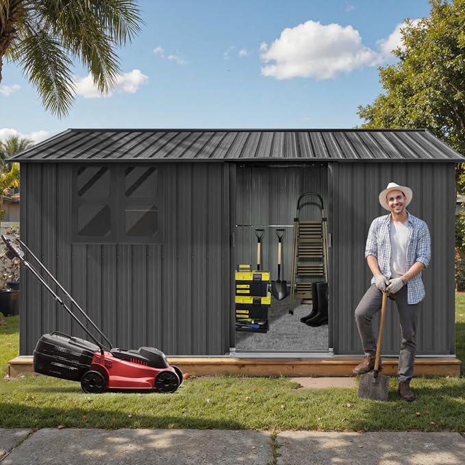 12 x 10 FT Outdoor Storage Shed, Metal Garden Tool Shed - Image 2