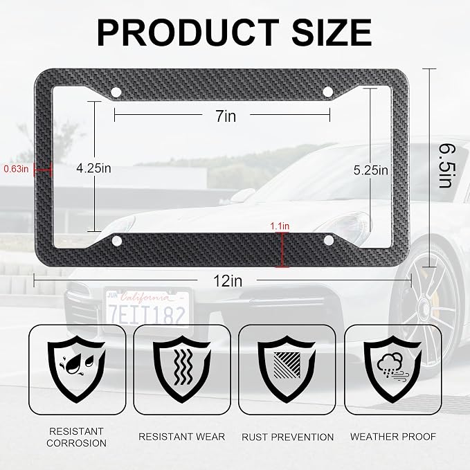 LivTee Carbon Fiber License Plate Frames, 4 Holes Stainless Steel License Plate - Image 3
