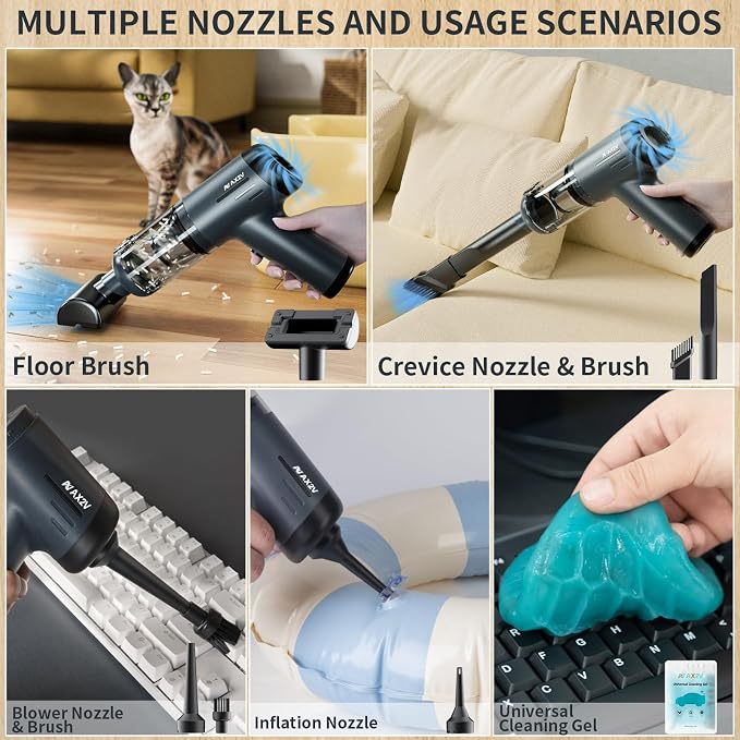 2-in-1 Car Vacuum&Air Duster, 80W/16kpa/12KRPM/30 Mins, High Powerful Dust - Image 5