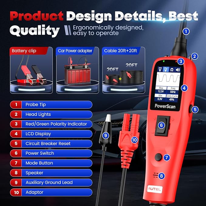 Autel PowerScan Automotive Circuit Tester, Power Circuit Probe Tool, 12-24V - Image 7