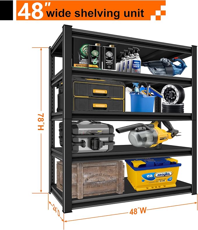 Heavy Duty Shelves, 5-Tier Metal Shelves, 3000LBS Loads, Adjustable, - Image 2