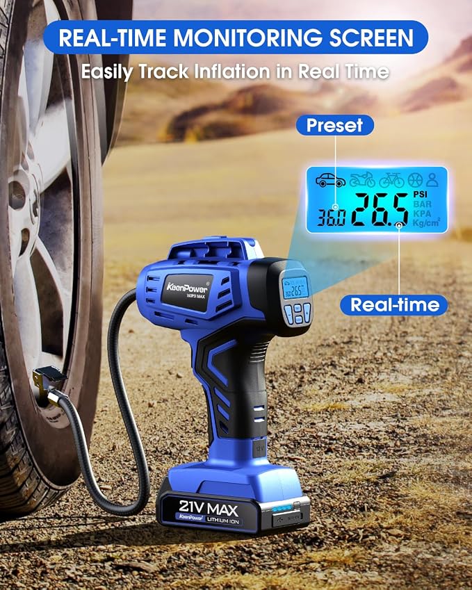 Smart Cordless Tire Inflator Portable Air Compressor Rechargeable 21V Battery - Image 3