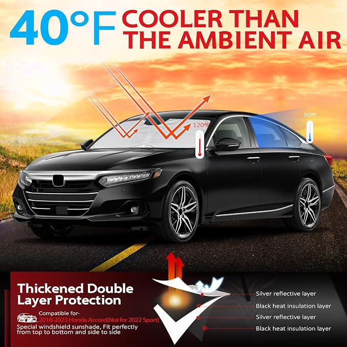 KAYZT Windshield Sun Shade for Honda Accord Sedan 2018-2025 Foldable Sunshade - Image 2