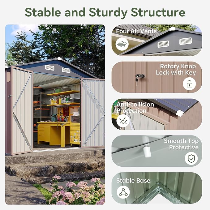 Aoxun 8x12 FT Outdoor Storage Shed Large Shed Steel Utility Tool Shed Storage - Image 3